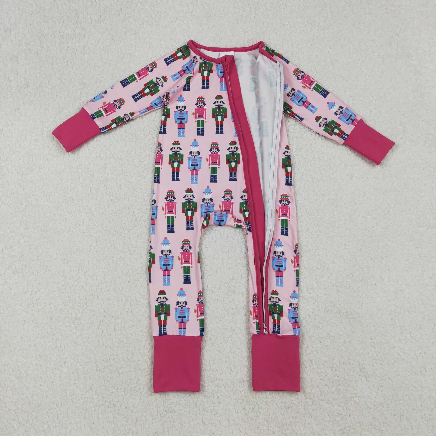 RTS NO MOQ（In Stock) LR2598 Christmas Nutcracker Pink Zippered Long-Sleeved Bodysuit