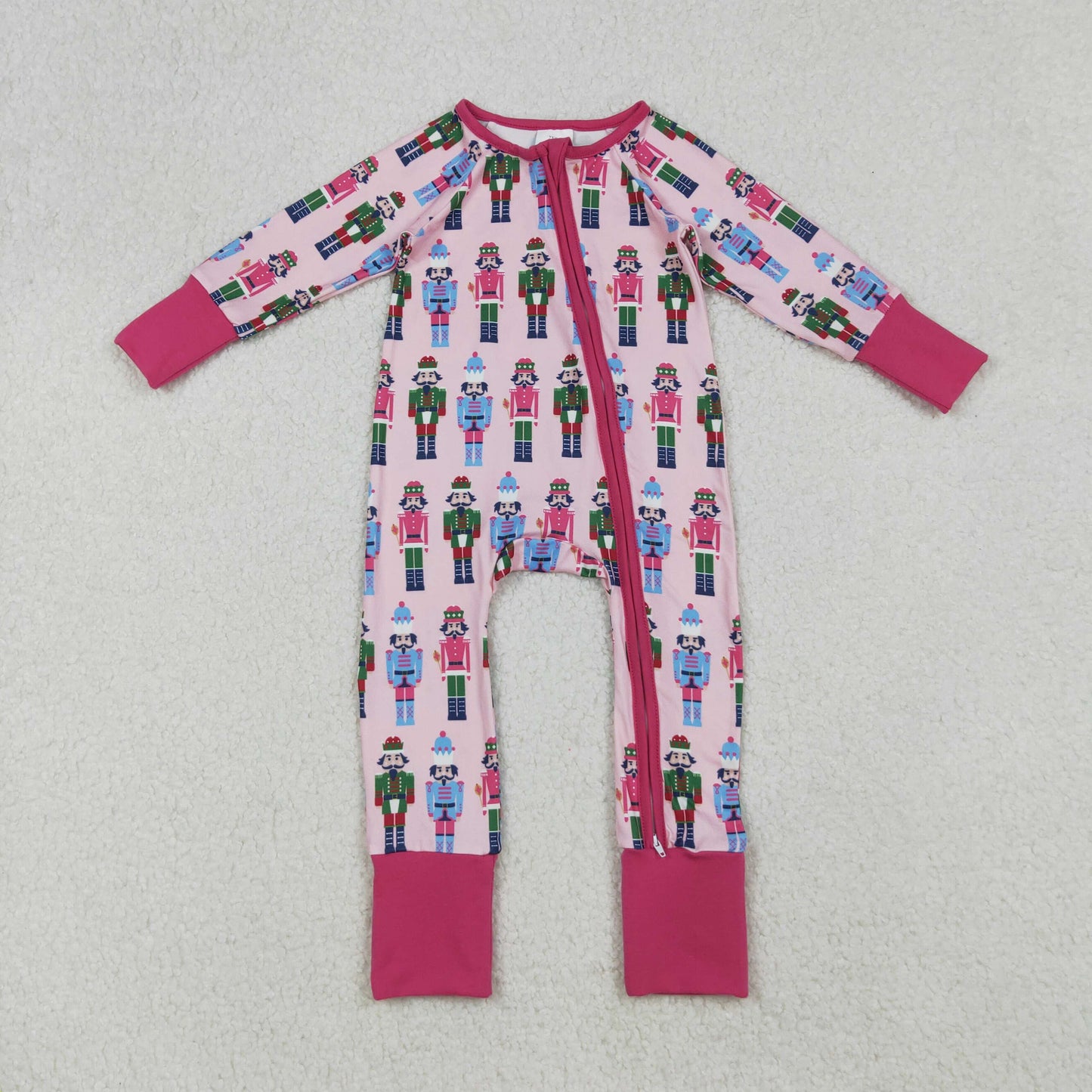 RTS NO MOQ（In Stock) LR2598 Christmas Nutcracker Pink Zippered Long-Sleeved Bodysuit