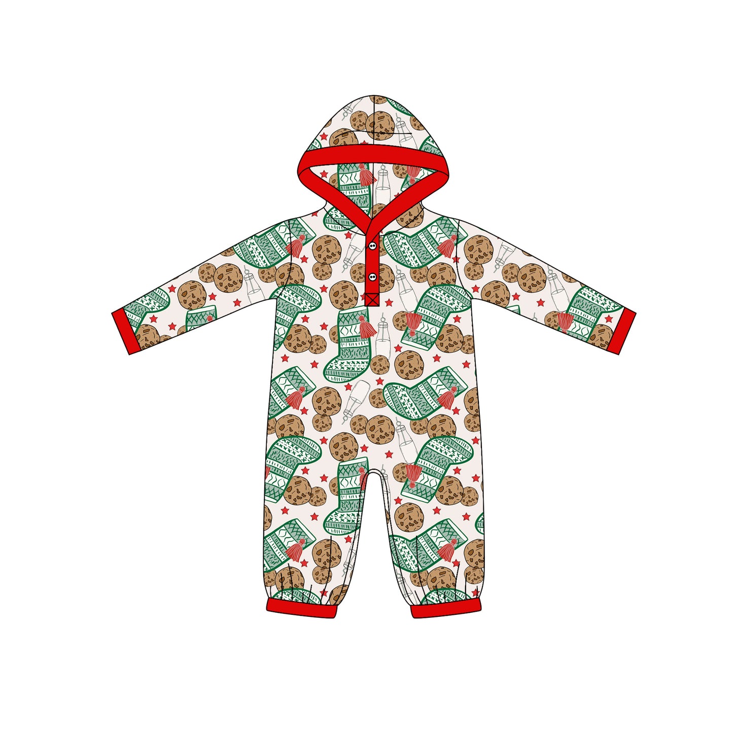 (Pre Order) No moq LR2613 pre-order baby boy clothes Christmas milk biscuit hooded long sleeve romper-2025.8.27