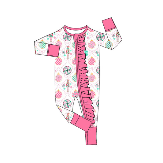 (Pre Order) No moq LR2616 pre-order baby girl clothes Christmas pink long sleeve romper-2025.8.27