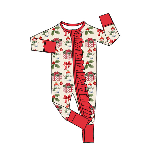 (Pre Order) No moq LR2617 pre-order baby girl clothes Christmas gift bow long sleeve romper-2025.8.28