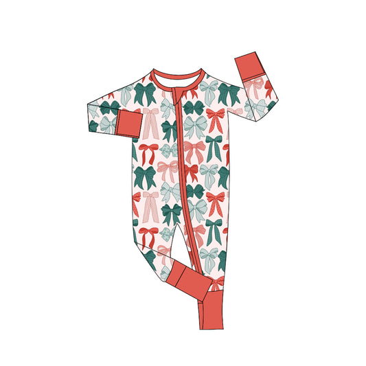 (Pre Order) No moq LR2623 pre-order baby girl clothes Christmas bow long sleeve romper-2025.9.2