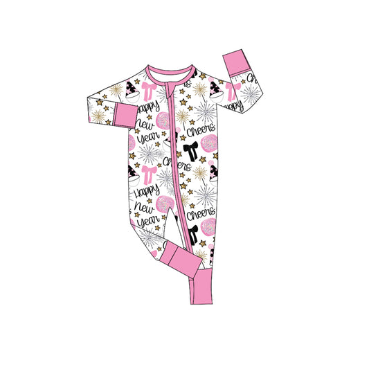 (Pre Order) No moq LR2636 pre-order baby girl clothes happy new year long sleeve romper-2025.9.4