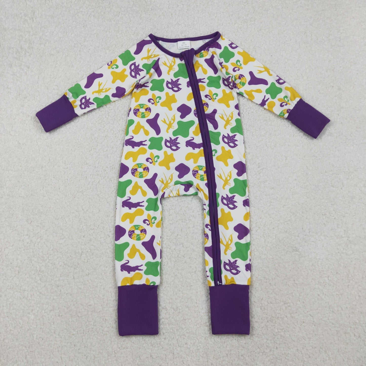 RTS NO MOQ Sibling Baby boy clothes mardi gras long sleeve Rompers Mixed Sizes