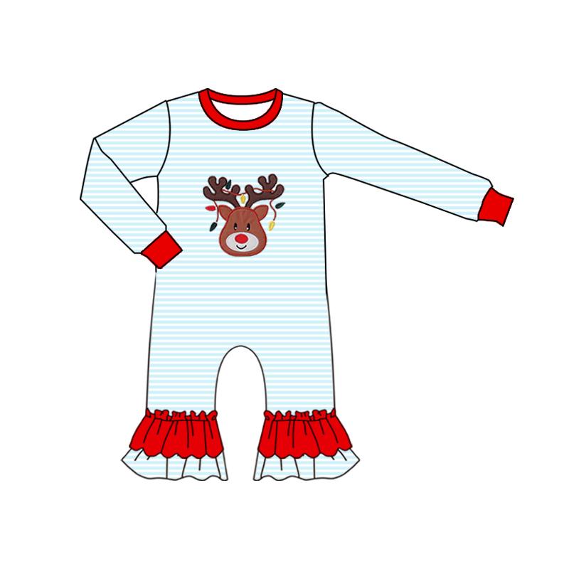 (Pre Order) No moq LR2641 pre-order baby girl clothes Christmas deer long sleeve romper-2025.9.5