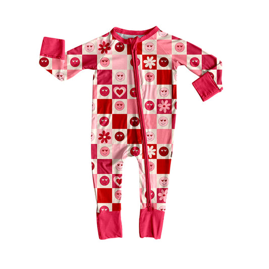 (Pre Order) No moq LR2656 pre-order baby girl clothes bow love smiley long sleeve romper-2025.9.9