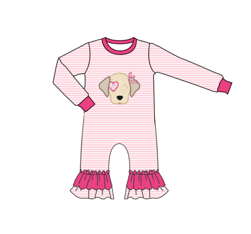 (Pre Order) No moq LR2660 pre-order baby girl clothes puppy pink long sleeve romper-2025.9.9
