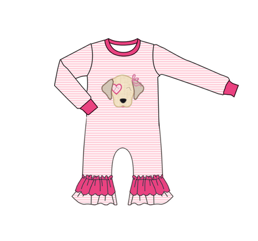 (Pre Order) No moq LR2660 pre-order baby girl clothes puppy pink long sleeve romper-2025.9.9