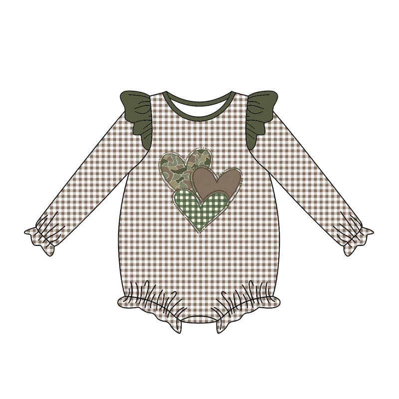 (Pre Order) No moq LR2663 pre-order baby girl clothes camouflage love long sleeve romper-2025.9.10
