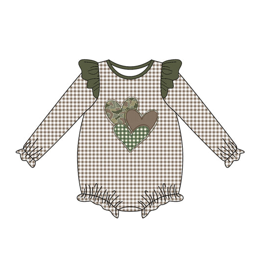 (Pre Order) No moq LR2663 pre-order baby girl clothes camouflage love long sleeve romper-2025.9.10