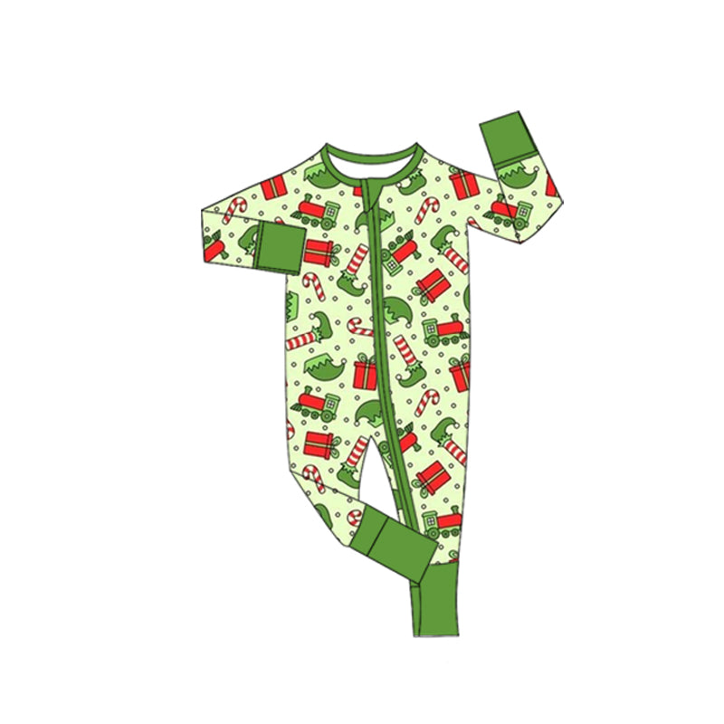 (Pre Order) No moq LR2670 pre-order baby boy clothes Christmas green long sleeve romper-2025.9.10