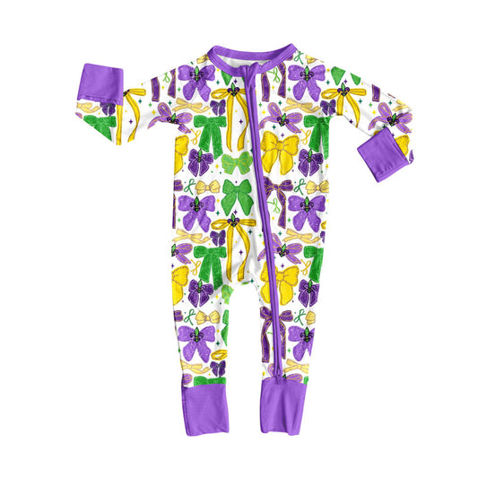 (Pre Order) No moq LR2673 pre-order baby girl clothes bow purple long sleeve romper-2025.9.11
