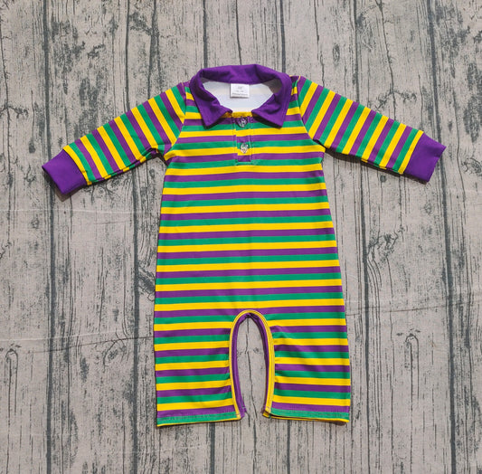 (Pre Order) No moq LR2679 pre-order baby boy clothes Mardi gras purple long sleeve romper-2025.11.8