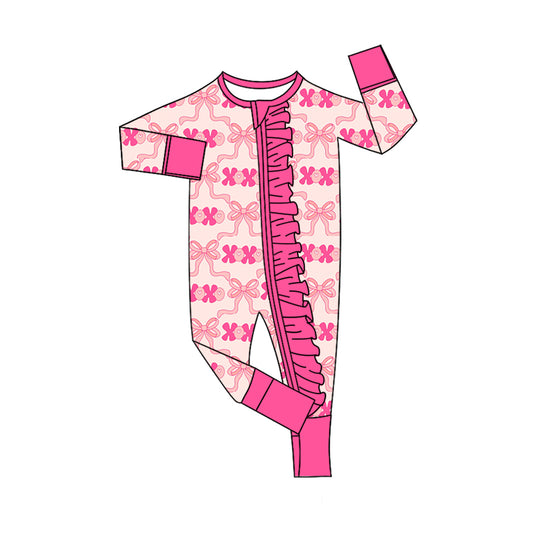 (Pre Order) No moq LR2699 pre-order baby girl clothes xoxo love bow long sleeve romper-2025.9.19