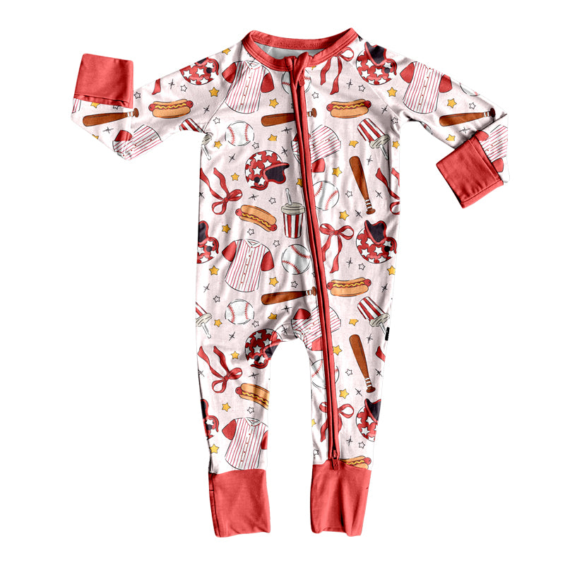 (Pre Order) No moq LR2731 pre-order baby girl clothes baseball bow long sleeve romper-2025.9.24