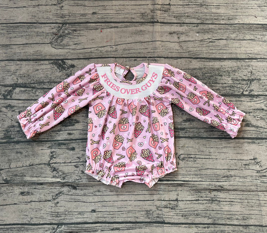(Pre Order) No moq LR2768 pre-order baby girl clothes smocked love pink long sleeve romper-2025.11.14