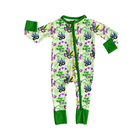 (Pre Order) No moq LR2786 pre-order baby girl clothes mardi gras long sleeve romper-2025.10.10