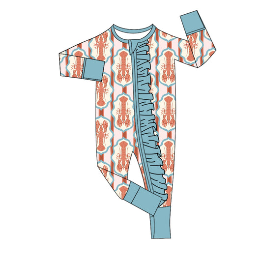 (Pre Order) No moq LR2788 pre-order baby girl clothes lobster long sleeve romper-2025.10.11