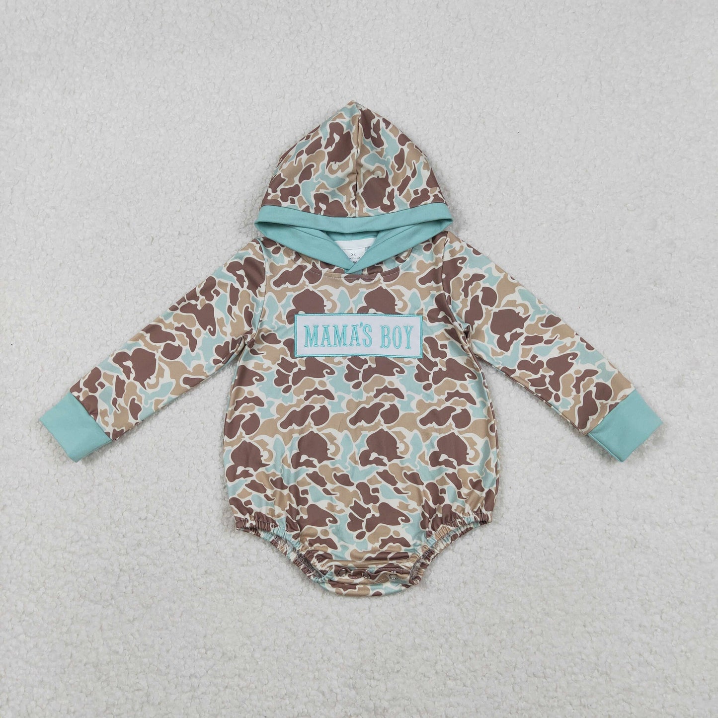 RTS NO MOQ Sibling baby boy clothes Embroidered Mama's Boy Brown-Green Camouflage Hooded Long-Sleeve Jumpsuits