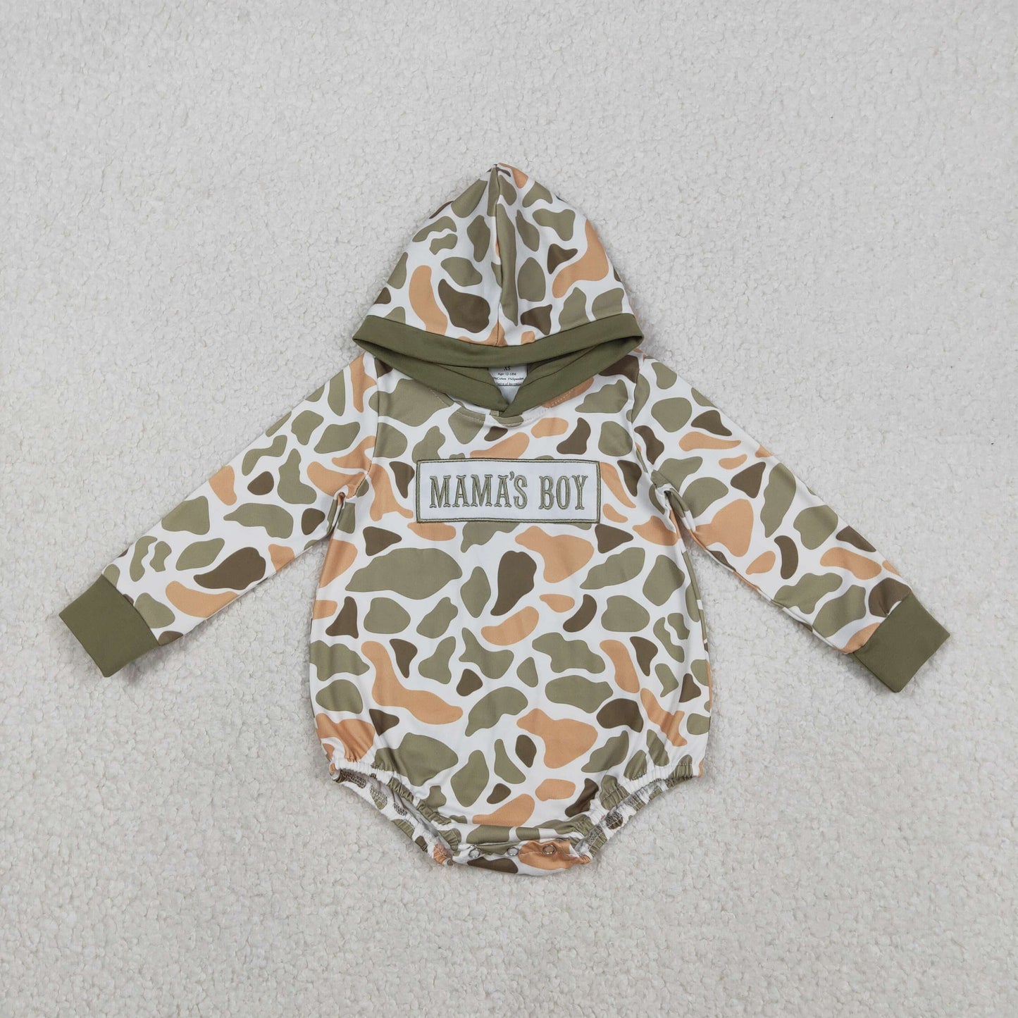 RTS NO MOQ Sibling baby boy clothes Embroidered Mama's Boy Brown-Green Camouflage Hooded Long-Sleeve Jumpsuits