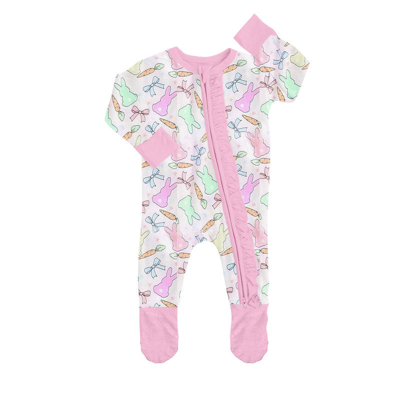 (Pre Order) No moq LR2818 pre-order baby girl clothes bunny bow long sleeve romper-2025.10.18