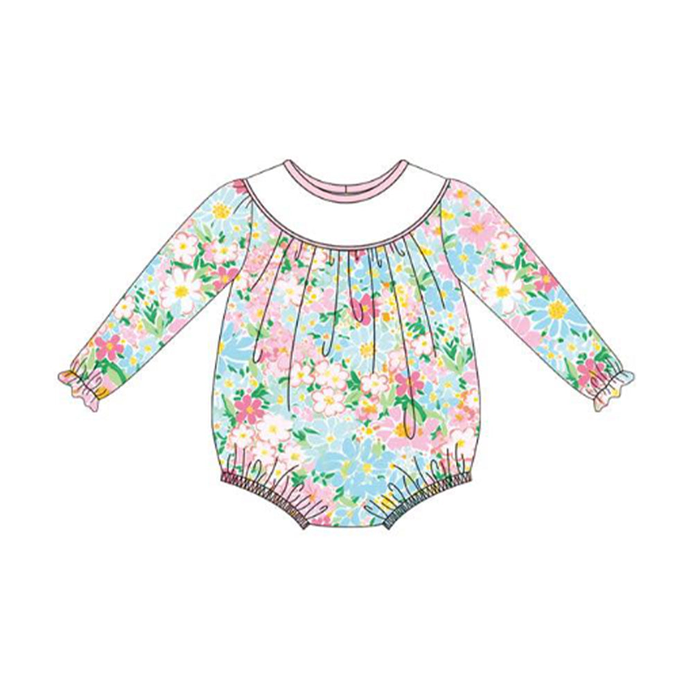 (Pre Order) No moq LR2822 pre-order baby girl clothes floral long sleeve romper-2025.10.20
