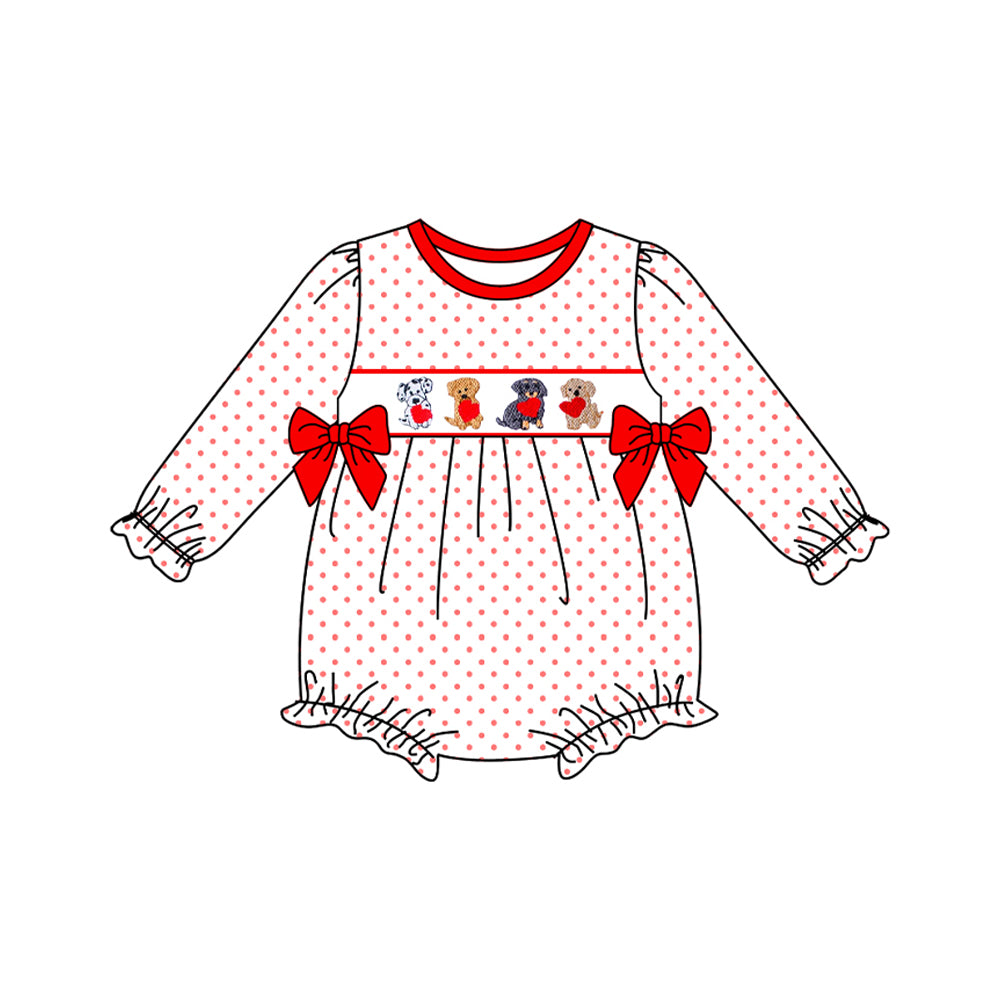 (Pre Order) No moq LR2854 pre-order baby girl clothes puppy love long sleeve romper-2025.10.28