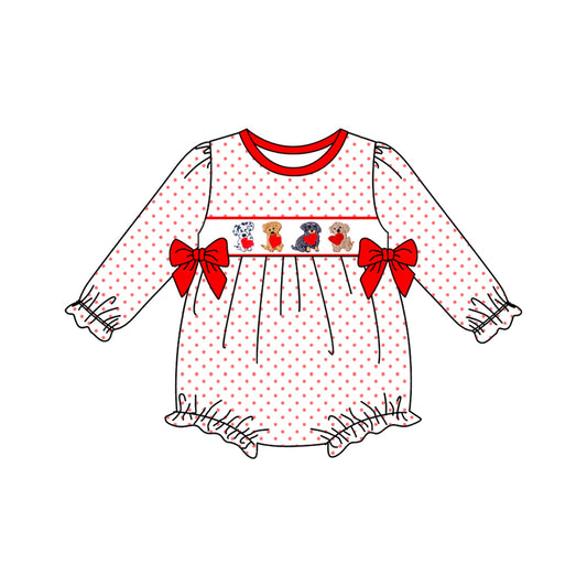 (Pre Order) No moq LR2854 pre-order baby girl clothes puppy love long sleeve romper-2025.10.28