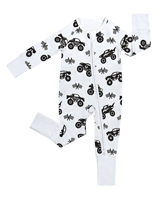 (Pre Order) No moq LR2856 pre-order baby boy clothes car white long sleeve romper-2025.10.30