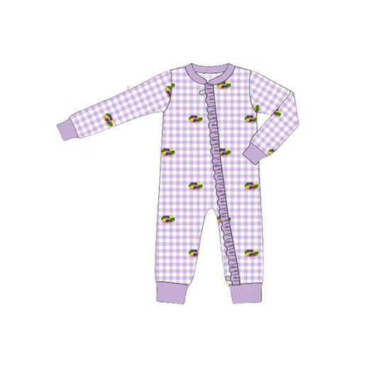 (Pre Order) No moq LR2867 pre-order baby girl clothes mardi gras long sleeve romper-2025.10.31