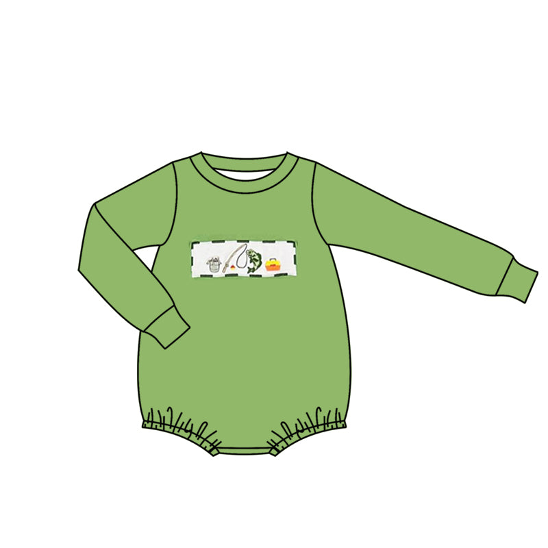 (Pre Order) No moq LR2888 pre-order baby boy clothes fishing green long sleeve romper-2025.11.6