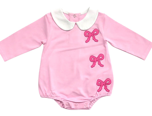 (Pre Order) No moq LR2893 pre-order baby girl clothes bow pink long sleeve romper-2025.11.7