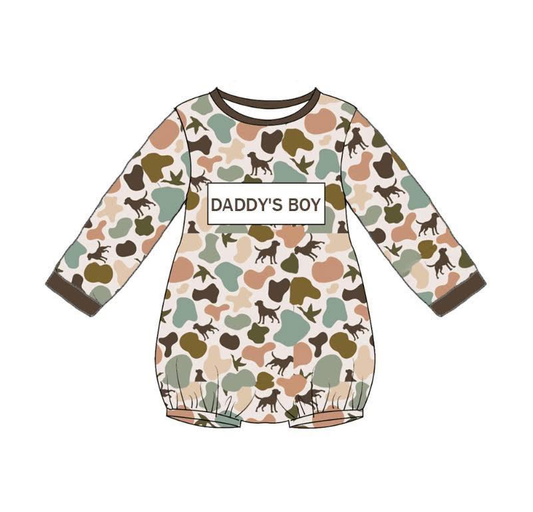 (Pre Order) No moq LR2894 pre-order baby boy clothes DADDY camoufage duck puppy long sleeve romper-2025.11.8
