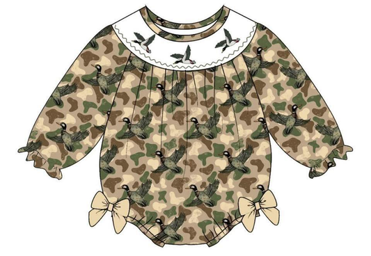 (Pre Order) No moq LR2896pre-order baby girl clothes camoufage duck bow long sleeve romper-2025.11.8
