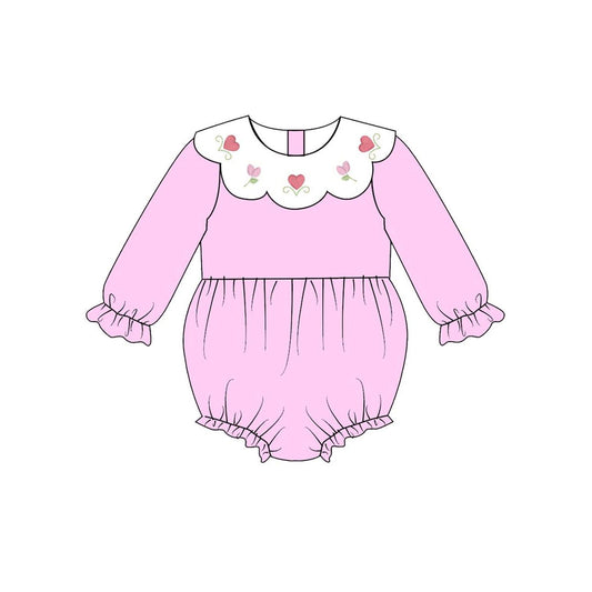 (Pre Order) No moq LR2899 pre-order baby girl clothes love floral pink long sleeve romper-2025.11.8