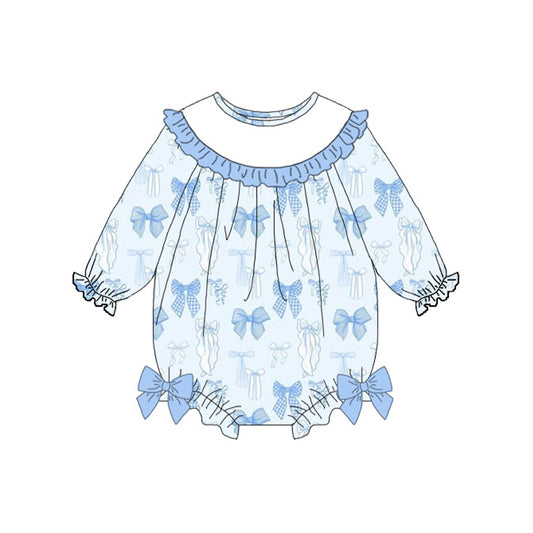 (Pre Order) No moq LR2900 pre-order baby girl clothes bow blue long sleeve romper-2025.11.8