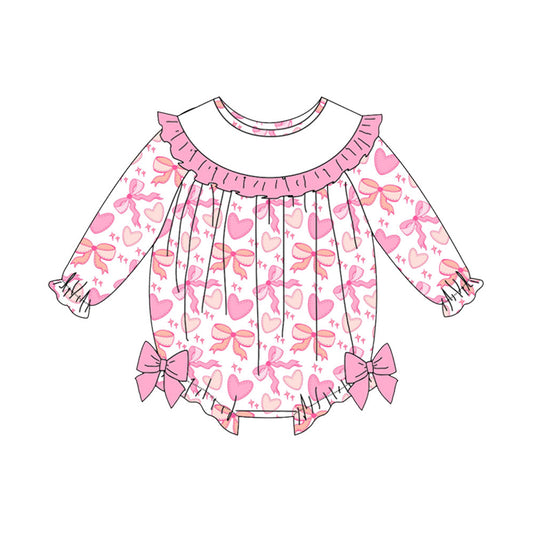 (Pre Order) No moq LR2901 pre-order baby girl clothes love bow pink long sleeve romper-2025.11.8