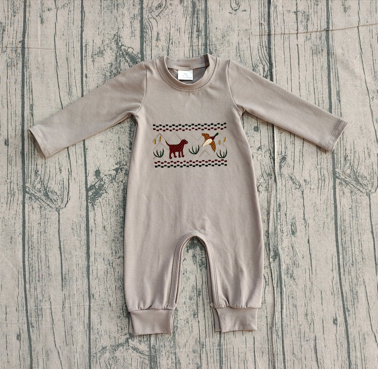 (Pre Order) No moq pre-order baby boy clothes embroidery puppy duck long sleeve romper-2025.11.30