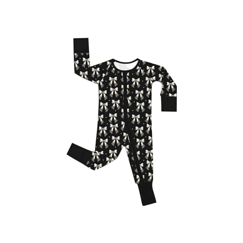 (Pre Order) No moq LR2914 pre-order baby girl clothes bow black long sleeve romper-2025.11.12