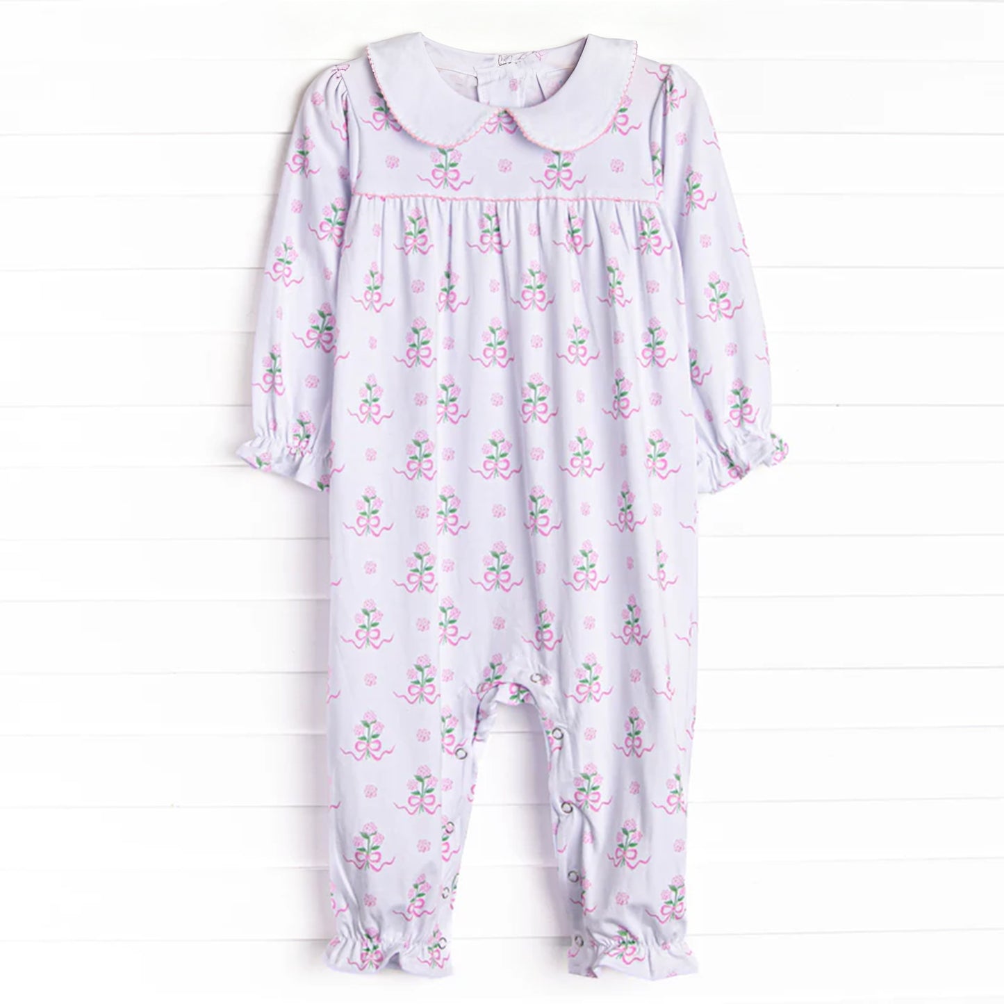 (Pre Order) No moq LR2916 pre-order baby girl clothes bow floral long sleeve romper-2025.11.12