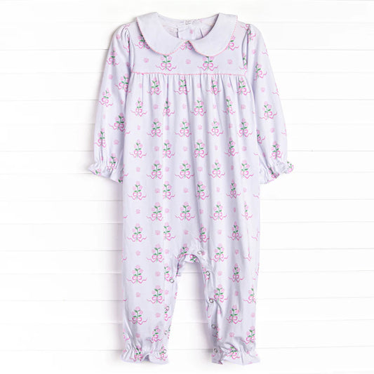 (Pre Order) No moq LR2916 pre-order baby girl clothes bow floral long sleeve romper-2025.11.12