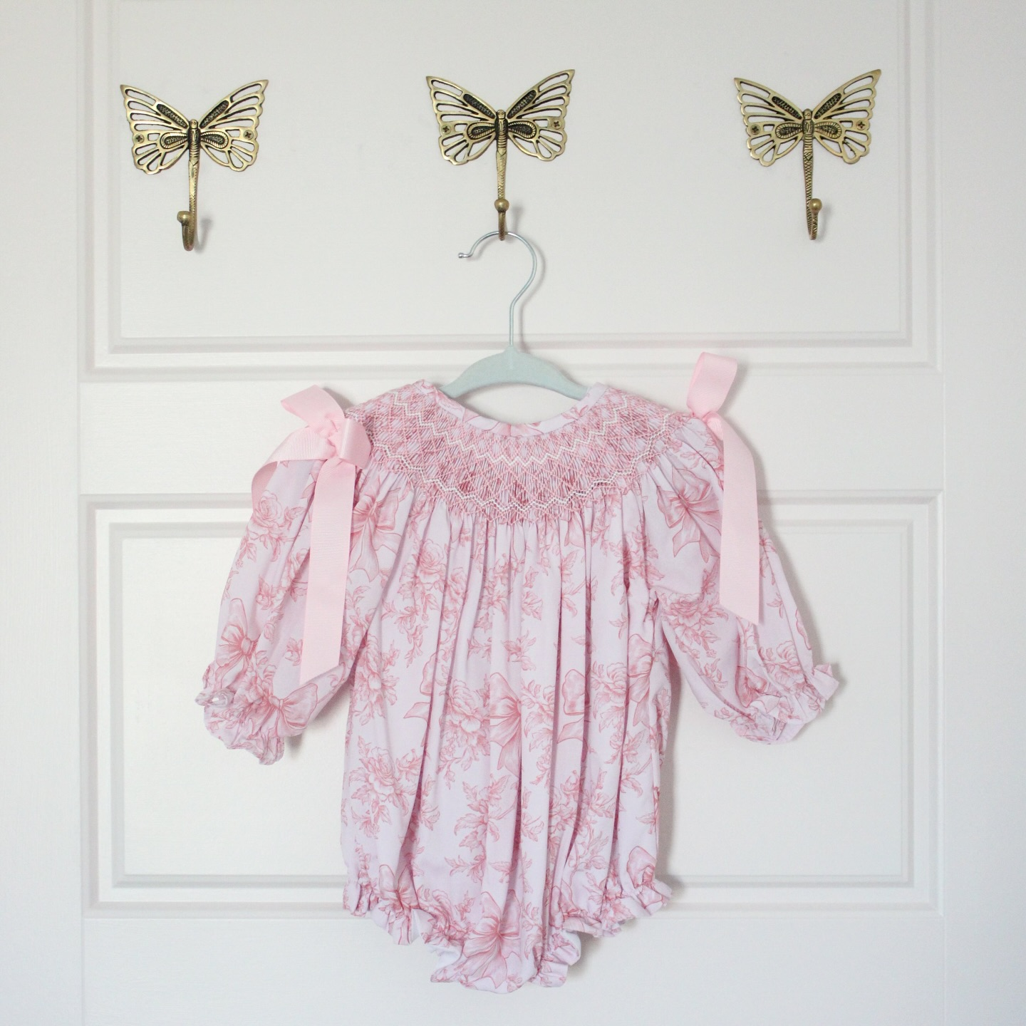 (Pre Order) No moq LR2932 pre-order baby girl clothes bow floral pink long sleeve romper-2025.11.21