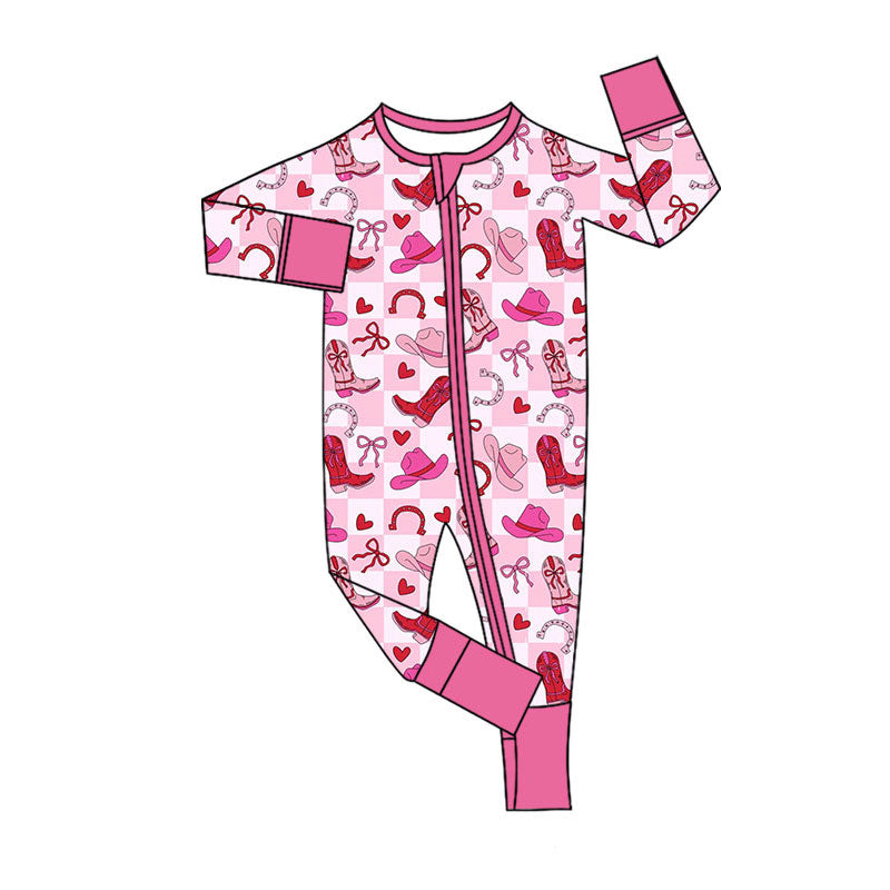 (Pre Order) No moq LR2936 pre-order baby girl clothes boot bow hat love long sleeve romper-2025.11.22