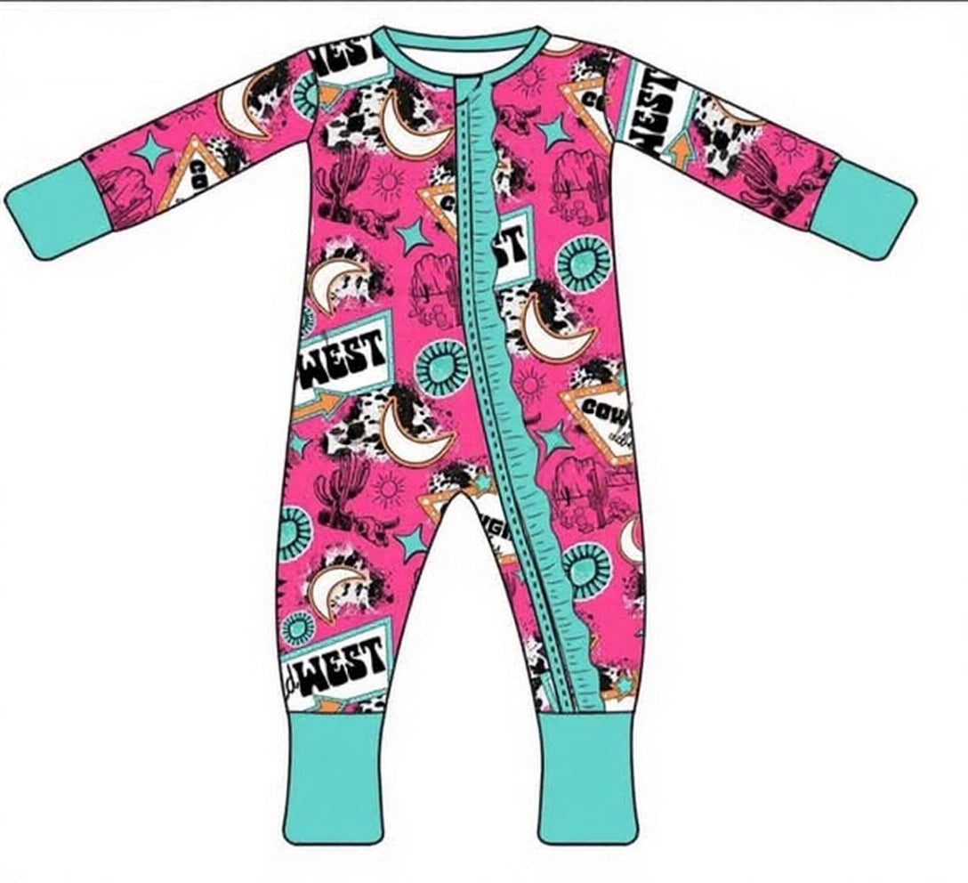 (Pre Order) No moq LR2943 pre-order baby girl clothes west long sleeve romper-2025.11.26