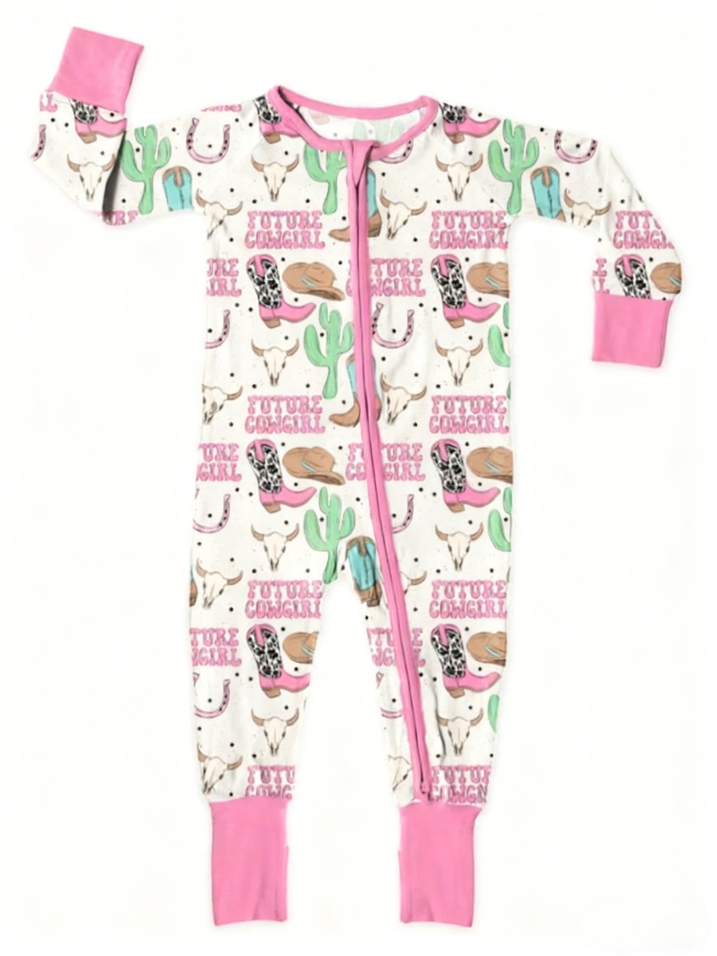 (Pre Order) No moq LR2945 pre-order baby girl clothes howdy cow head catcus boots long sleeve romper-2025.11.26