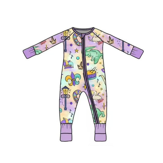 (Pre Order) No moq pre-order baby girl clothes mardi gras long sleeve romper-2025.11.27