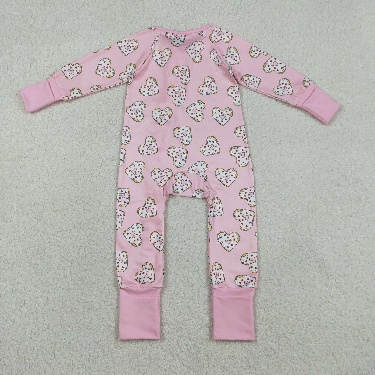 RTS NO MOQ（In Stock ) Pink Zippered Bodysuit with Heart-Shaped Donut Design