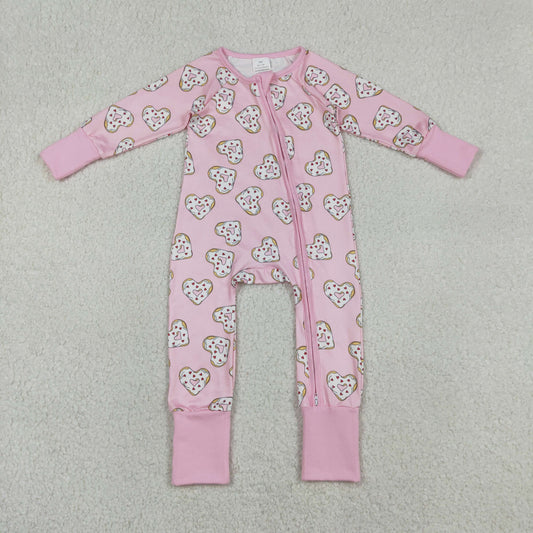 RTS NO MOQ（In Stock ) Pink Zippered Bodysuit with Heart-Shaped Donut Design