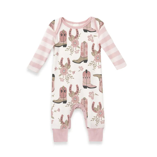 (Pre Order) No moq pre-order baby girl clothes boots floral long sleeve romper-25.12.5