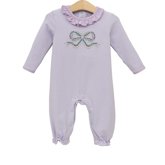 (Pre Order) No moq pre-order baby girl clothes bow purple long sleeve romper-2025.12.6
